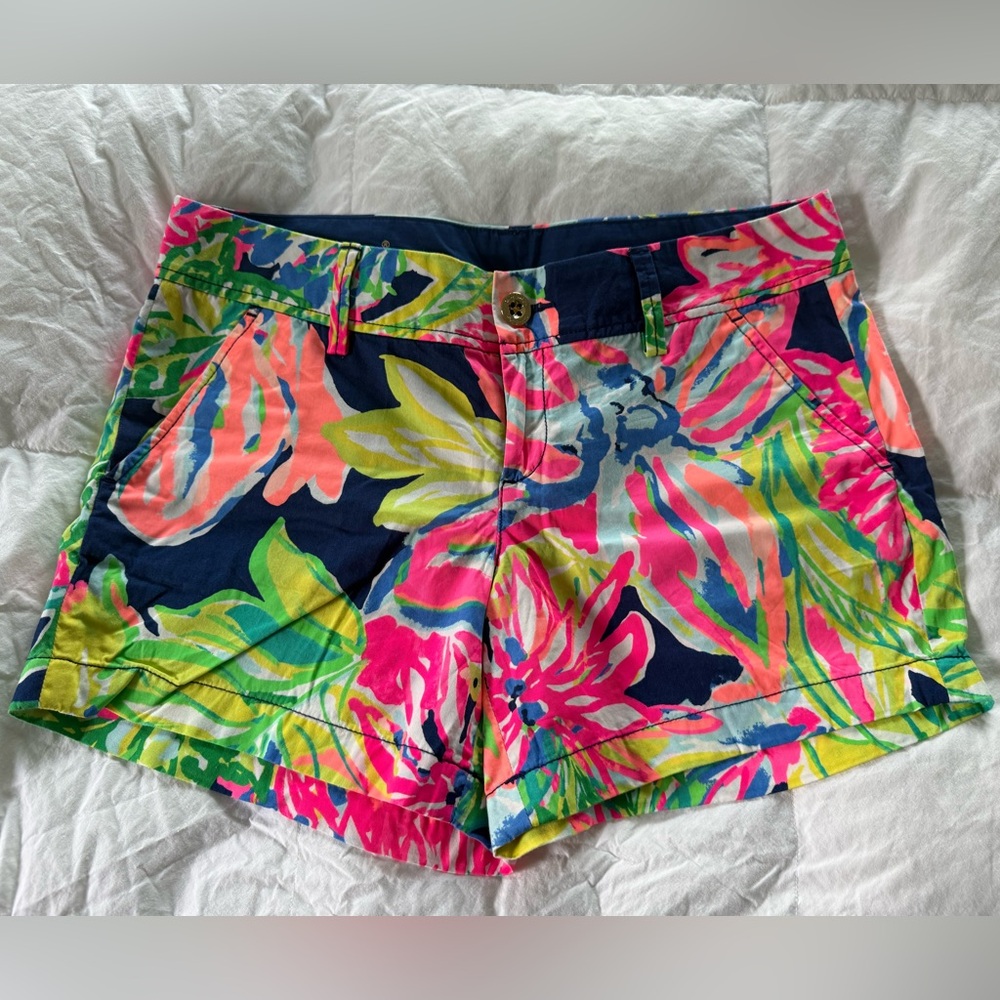 LILLY PULITZER NEON FLORAL CALLAHAN COTTON SHORTS SZ 6.